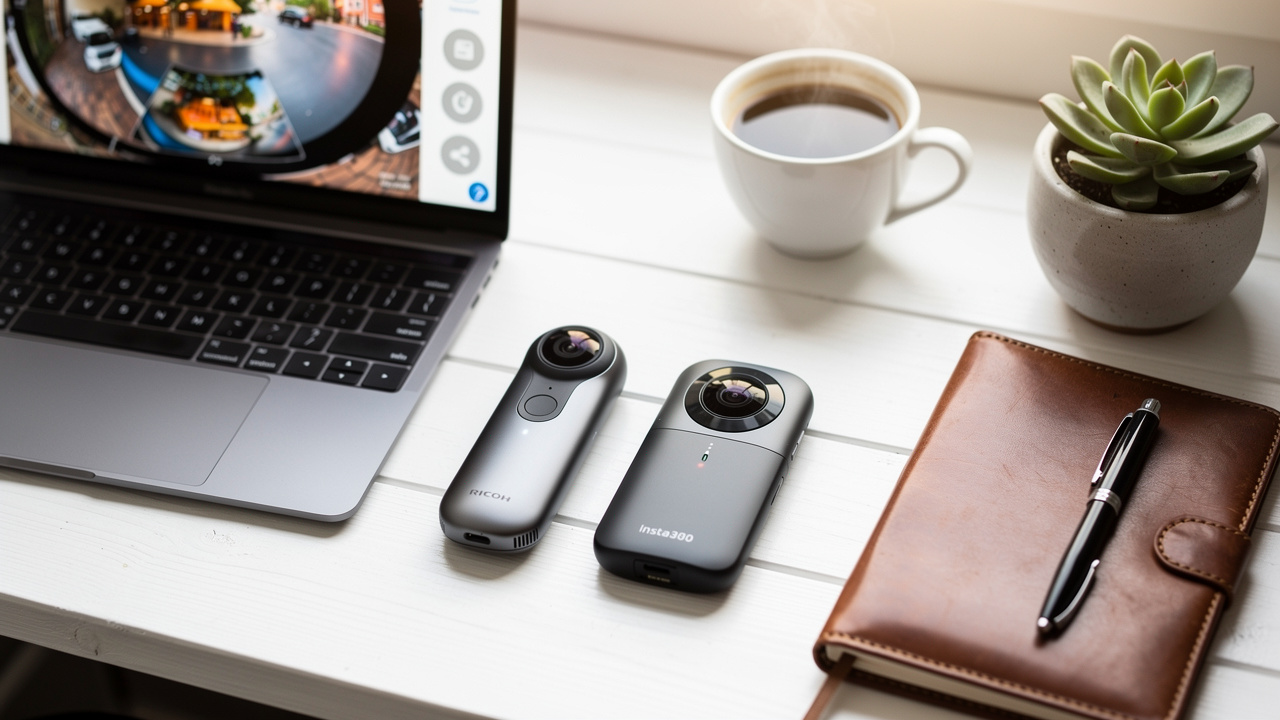360 cameras and laptop for virtual tour creation