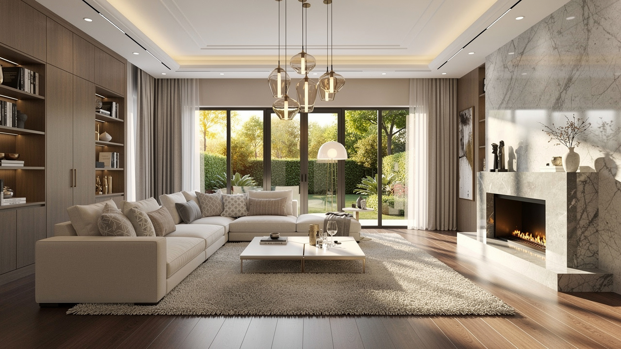 Luxury real estate living room captured in virtual tour