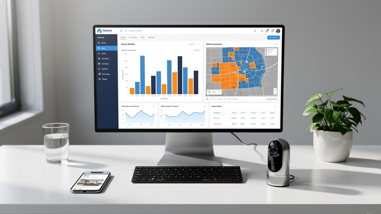 Real estate agent reviewing virtual tour analytics on desktop monitor
